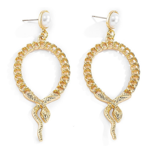 Aretes  Largos  En Forma De Serpiente Con Perla Moda