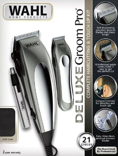 Máquina Corte Cabelo Barba Nariz Wahl Deluxe Groom Pro Prata