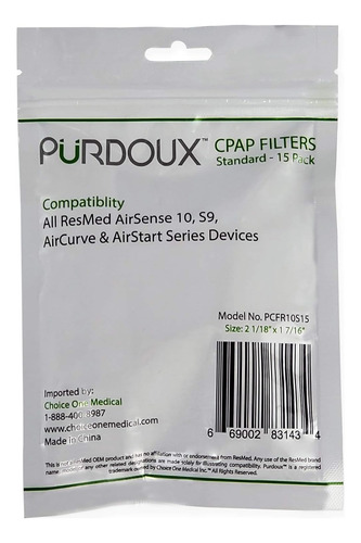 Filtros Purdoux Cpap Para Dispositivos Resmed Airsense 10 Y