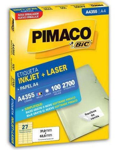 Etiqueta Inkjet/laser A4355 Com 100 Folhas Pimaco