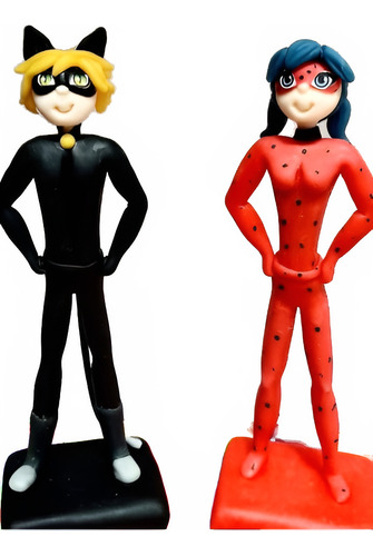 Adorno Torta Ladybug Y Catnoir En Porcelana Fria