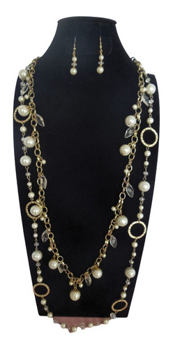 Juego De Collar Doble Y Aretes Perlas