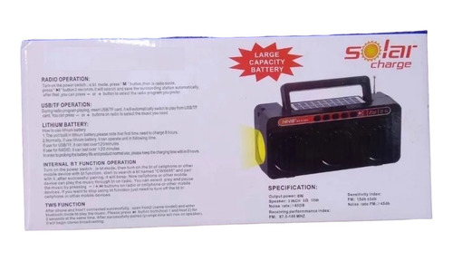 Radio Carga Solar Linterna Usb Cmik Mk310 Hi Fi Radio Fm Am Color Negro