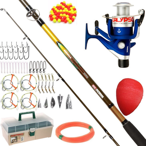 Equipo Pesca Completo Reel 2 Rule + Caña 2.10 + Caja Llena