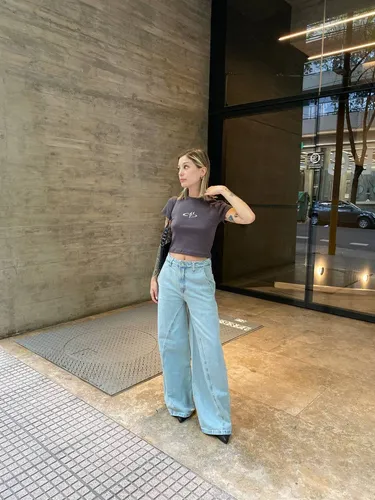 Jeans Denim Extra Wide Tiro Alto Ancho En Piernas Tendencia