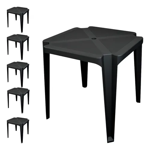 comprar Kit Com 6 Mesas Plástica Quadrada Monobloco Preta 70x70cm