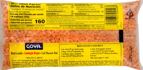 Goya Lentejas Rojas Secas 454g (24 Pzas)