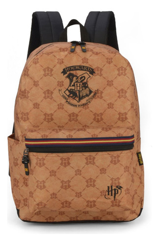 Mochila Harry Potter Hogwarts Brasão Marrom - Luxcel 