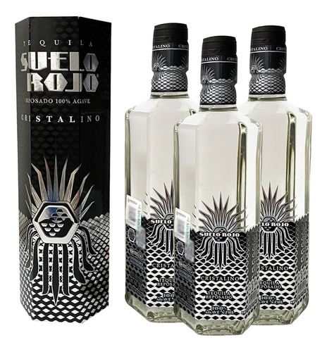 Tripack Tequila Suelo Rojo Reposado Cristalino 750 Ml