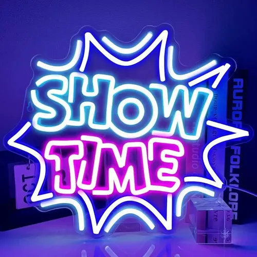 Aviso Neón Luminoso De Hora Del Show Letrero Pared 50cms
