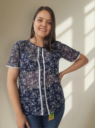 Blusa Extra 36 38 40 42 Estampada Con Botones De Fiesta