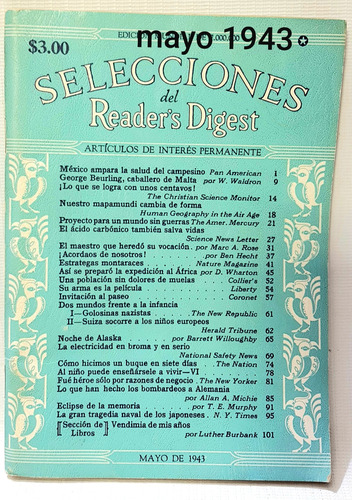 Revista Antigua Selecciones Reader's Digest Mayo 1943.
