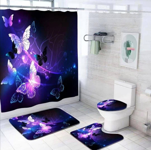 Juego De Baño Set Cortina Alfombras Tapa