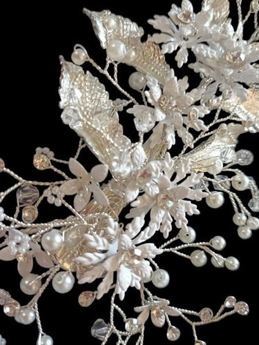 Tiara Corona Tocado Diadema Lateral Novia Xv Boda Flores M95