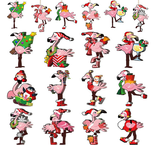 Adornos De Árbol Navideños Flamenco Rosa - 36 Unidades