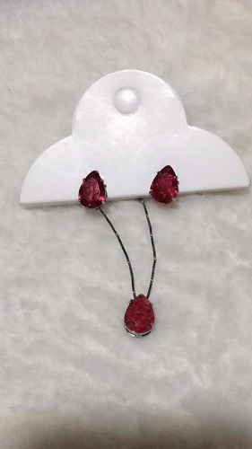 Conjunto Gota Vermelho Folheado A Prata Frete Grátis
