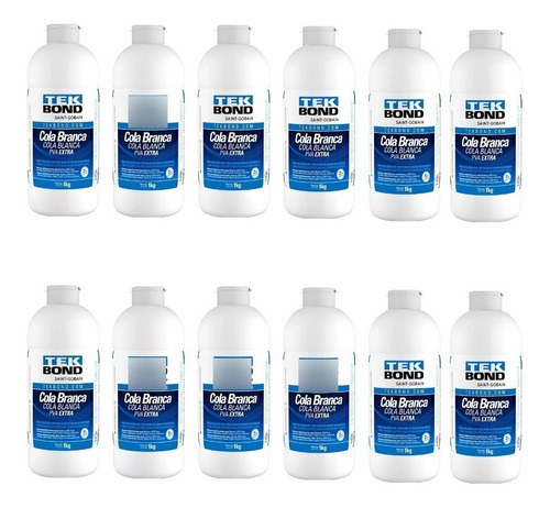 Kit 12 Cola Branca Extra Pva Colagem Madeira Mdf Tekbond 1kg Cola Líquido