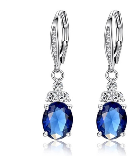 Jóias Brincos Com Cristal Azul Zircão E Cobre