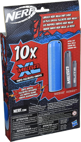 Nerf Mega Xl - Recambio De Dardos, Incluye 10 Dardos Silbado