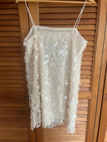 Vestido Corto De Lentejuelas H&m Beige