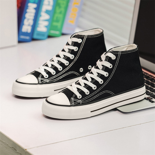 Nuevos Zapatos De Lona Altos De Otoño 2023 Para Mujer, Estud