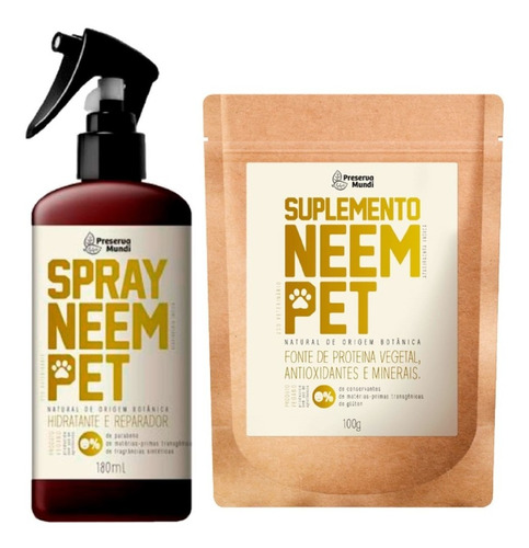 Kit Spray Neem Pet 180ml E Suplemento Neem Preserva Mundi