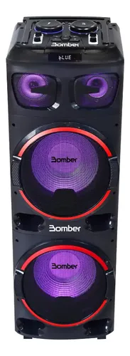 Caixa De Som Bluetooth Amplificada Torre Bomber Paredão 2300 2 Woofers 12” RGB TWS Led 3Vias P2/P10 Bluetooth Preta 2300W