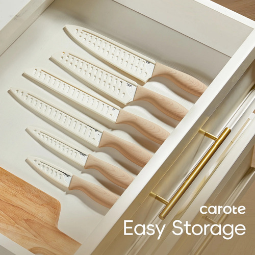 Carote Juego De Cuchillos De Cocina Con Protectores De 12 Pz Crema