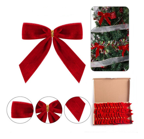 24 Pcs Red Small Velvet Christmas Bows For Christmas Tree Y