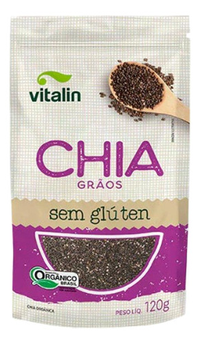 Kit 6 Chia Em Grãos Orgânica Sem Glúten Vitalin 120g