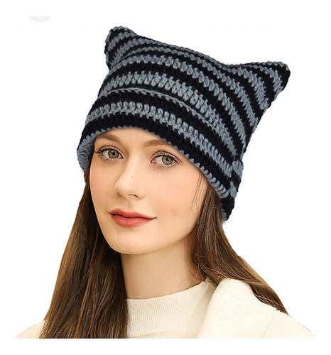 Gorro Rayado Sombrero Cubreorejas Abrigado Gato