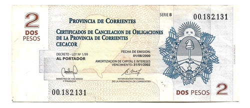 Liquido Bono De Corrientes. 2 Pesos 2000