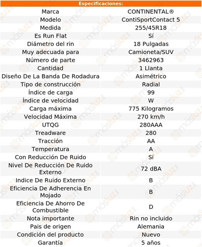 Llanta Conti Contisportcontact 5 255/45r18 99 W Run Flat
