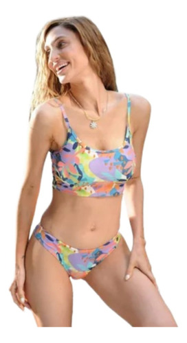 Malla Bikini Top Vedetina Frunce Estampada Sol Y Oro 4202