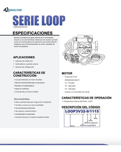 Recirculador Aquapack Agua Caliente Loop3v32-9/1115