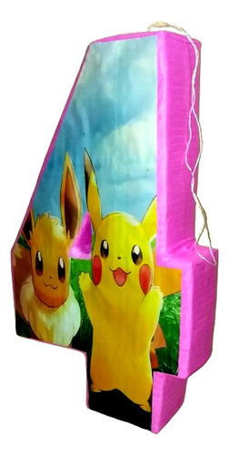 Piñata Numero 4 Pikachu Pokémon (rosa O Amarillo) 1mtro Alto