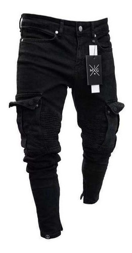 Jeans Skinny Masculino Rasgado Negro [u]