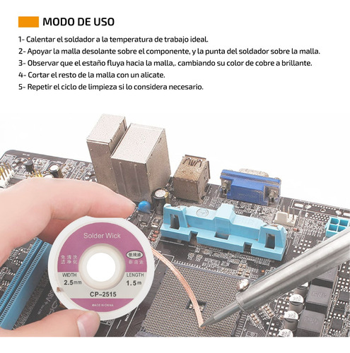 Imagen 5 de 7 de Malla Desoldante Yihua Cinta Cobre 2.5mm Ancho X 1,5 Metros