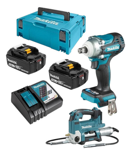 Kit Makita Dgp180z-3 Llave Impacto + Engrasadora +2bat+ Carg Turquesa