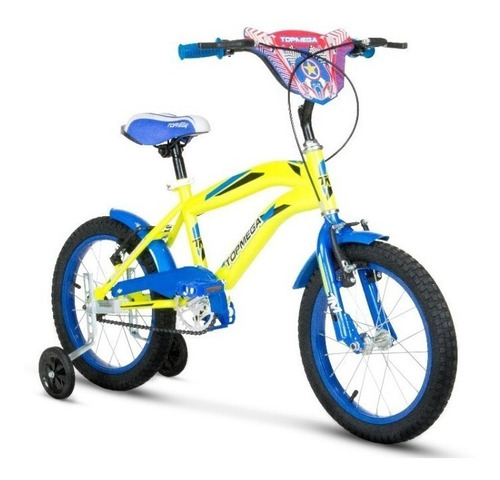 Bicicleta Rodado 16 Bmx Amarilla Azul Nene Topmega 