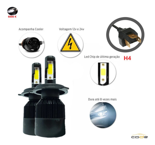 Imagem 2 de 6 de Super Led Tech One Code H4 7800 Lumens 6000k Super Branca