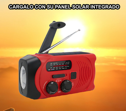 Radio Solar Emergencia Portatil Recargable Powerbank Luz Led Color Rojo