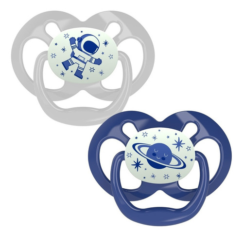 2 Unids. Chupones Advantage Que Brilla De 6 A 18m - Azul Planeta Y Astronauta Período De Edad 6m A 18m