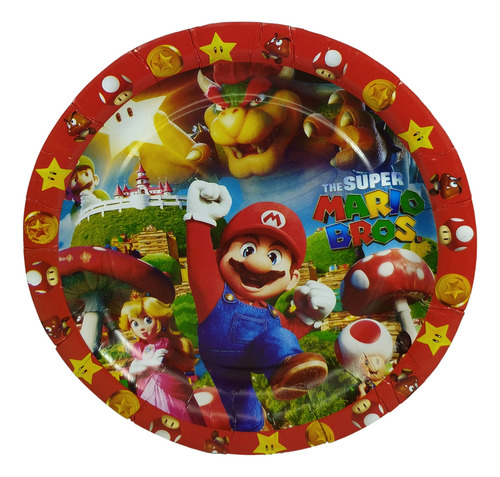 Caja Dulcera + Platos + Vasos Kit Fiesta 20 Niños Mario Mario Mario
