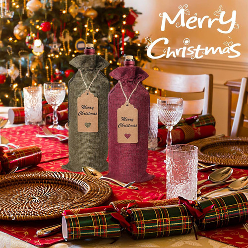 Set 12u Bolsas De Regalos Navidad Para Botellas De Vino