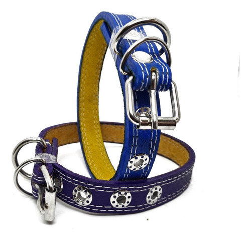 2 Collar Piel 44 Cm Colores Perro Y Gato Uso Rudo | Talla #4 Color Amarillo