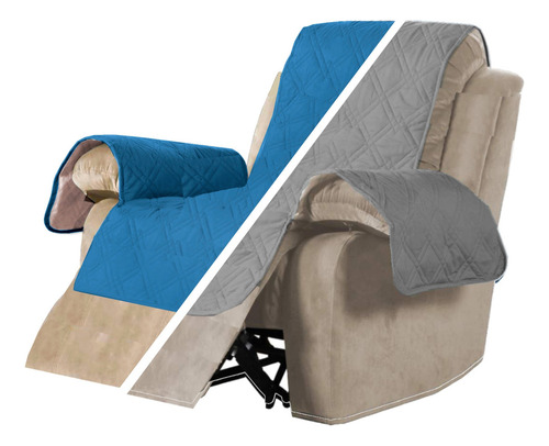 Funda Cubre Sillón Reposet Sillón Reclinable Azul 2 Vistas