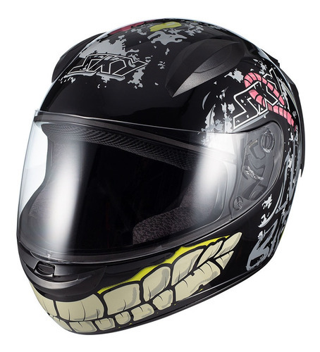 Capacete Motosky Two Zombie Preto Brilho Ventilado Reforçado