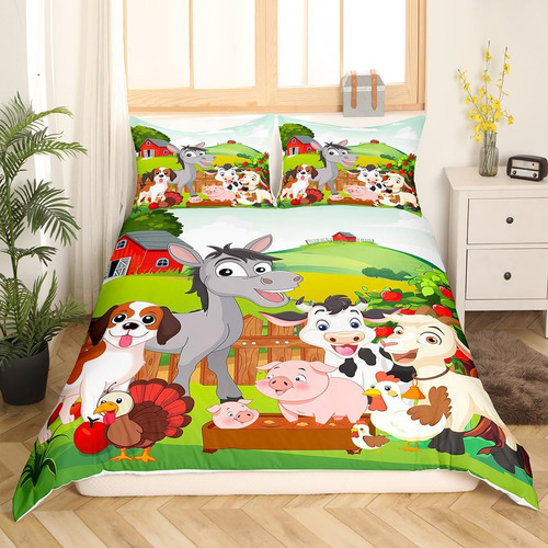 Lindo Juego De Cama De Animales De Granja, Funda De Edredón