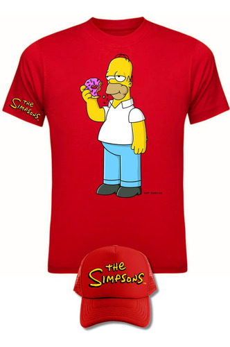 Camiseta Manga Corta Homero J Simpson Dona Obsequio Gorra 